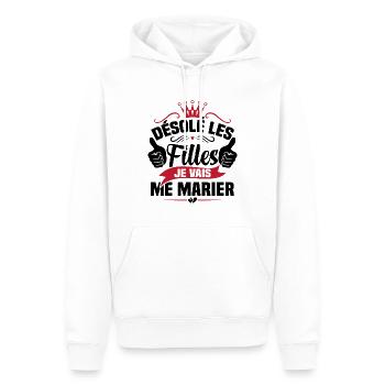 Désolé les filles je vais me marier - Sweat à capuche Premium bio Homme - blanc - Devant - Nico (187cm)