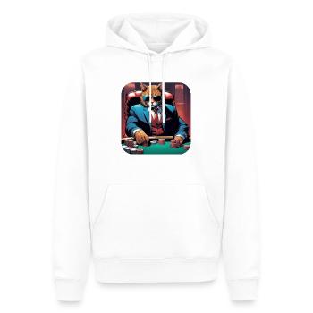 Chat de poker doux - Sweat à capuche Premium bio Homme - blanc - Devant - Nico (187cm)