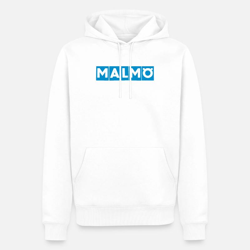Malmö – Conception de texte bleu - Sweat à capuche Premium bio Homme - blanc