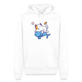 Cute cat hug fish cartoon vector icon illustration - Sweat à capuche Premium bio Homme - blanc - Devant - Nico (187cm)
