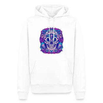 Catrina mit Farbe_Blue - Männer Premium Bio Hoodie - Weiß - Vorne - Nico (187cm)