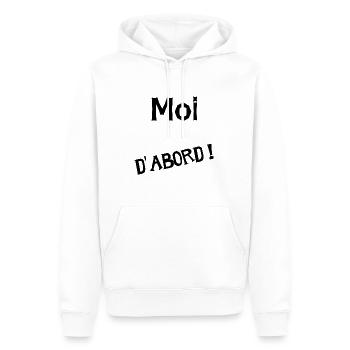 MOI D'ABORD. HUMOUR - Sweat à capuche Premium bio Homme - blanc - Devant - Nico (187cm)