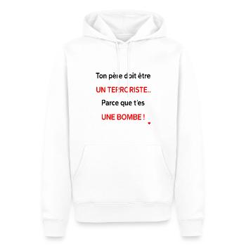 Ton père doit être - Sweat à capuche Premium bio Homme - blanc - Devant - Nico (187cm)