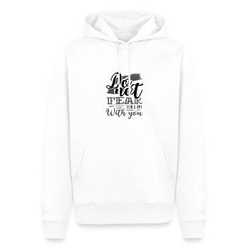 Don chrétien Ne craignez pas que je sois avec vous - Sweat à capuche Premium bio Homme - blanc - Devant - Nico (187cm)