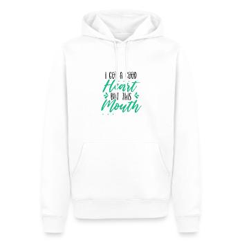 Sarcastique j’ai un bon cœur mais cette bouche - Sweat à capuche Premium bio Homme - blanc - Devant - Nico (187cm)
