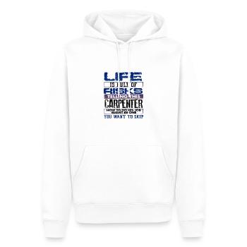 Carpenter Gift Life Full of Risks Telling - Men’s Premium Organic Hoodie - white - Front - Nico (187cm)