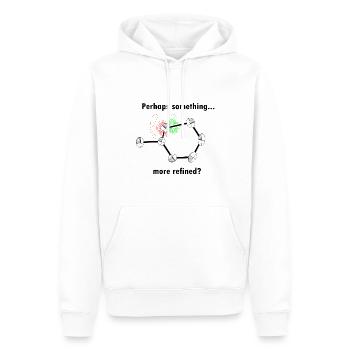 More refined (black text) - Men’s Premium Organic Hoodie - white - Front - Nico (187cm)