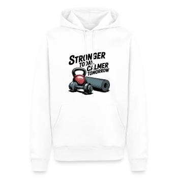 Stronger Today, Calmer Tomorrow – Fit & Zen - Männer Premium Bio Hoodie - Weiß - Vorne - Nico (187cm)