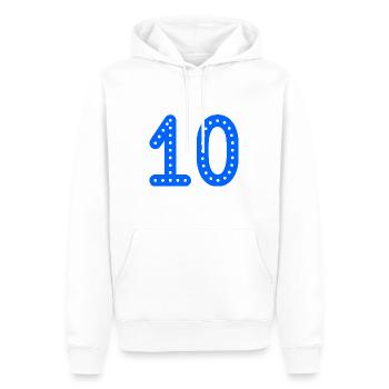 10 JAHRE. 10-jähriges JUBILÄUM. JUBILÄUM 10 JAHRE. 10 - Männer Premium Bio Hoodie - Weiß - Vorne - Nico (187cm)