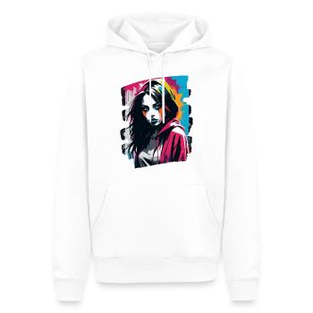 "Color Craze: Die Maskierte Fashionista" - Männer Premium Bio Hoodie - Weiß - Vorne - Nico (187cm)