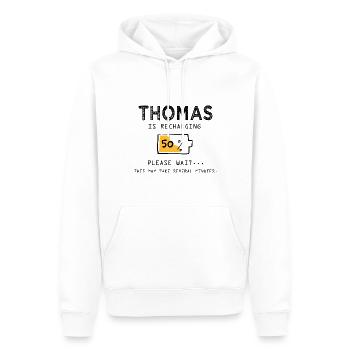 Thomas Funny Name Sarcastic Funny Gifts - Men’s Premium Organic Hoodie - white - Front - Nico (187cm)