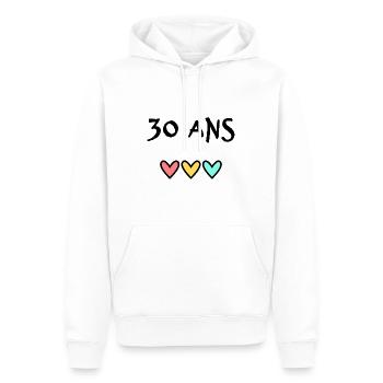 30 ANS. 30e ANNIVERSAIRE. ANNIVERSAIRE 30 ANS. 30 - Sweat à capuche Premium bio Homme - blanc - Devant - Nico (187cm)