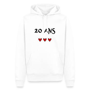 20 ANS. 20e ANNIVERSAIRE. ANNIVERSAIRE 20 ANS. 20 - Sweat à capuche Premium bio Homme - blanc - Devant - Nico (187cm)