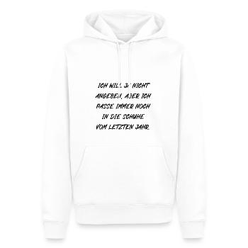 Ich will ja nicht angeben aber - Männer Premium Bio Hoodie - Weiß - Vorne - Nico (187cm)