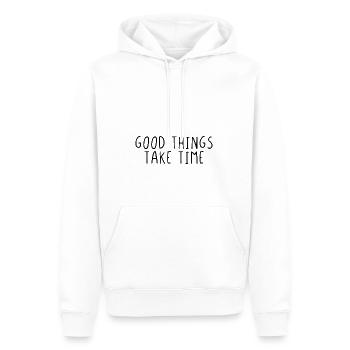 Good things take time - Men’s Premium Organic Hoodie - white - Front - Nico (187cm)
