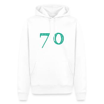 70 YEARS. 70th ANNIVERSARY. ANNIVERSARY 70 YEARS. 70 - Men’s Premium Organic Hoodie - white - Front - Nico (187cm)