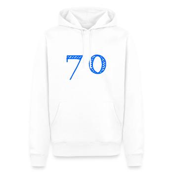 70 YEARS. 70th ANNIVERSARY. ANNIVERSARY 70 YEARS. 70 - Men’s Premium Organic Hoodie - white - Front - Nico (187cm)