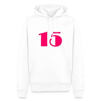 15. 15 JAHRE. 15-jähriges Jubiläum. GEBURTSTAG 15 JAHRE. - Männer Premium Bio Hoodie - Weiß - Vorne - Nico (187cm)