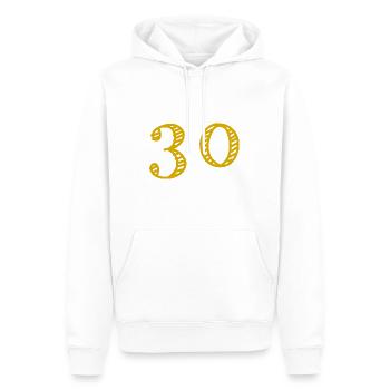 30 JAHRE. 30-jähriges JUBILÄUM. JUBILÄUM 30 JAHRE. 30 - Männer Premium Bio Hoodie - Weiß - Vorne - Nico (187cm)