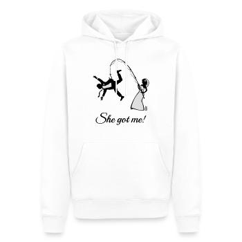 She Got Me! (Groom / Stag Party / Bachelor Party) - Männer Premium Bio Hoodie - Weiß - Vorne - Nico (187cm)