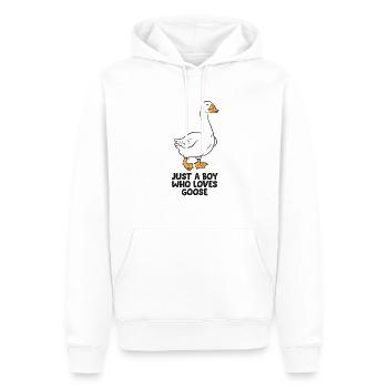 Just a Boy Who Loves Goose - Men’s Premium Organic Hoodie - white - Front - Nico (187cm)