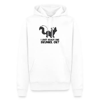 Les amateurs de putois J’aime les putois - Sweat à capuche Premium bio Homme - blanc - Devant - Nico (187cm)