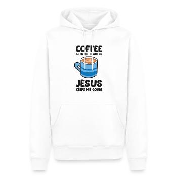 Coffee Gets Me Started Jesus Keeps Me Going - Men’s Premium Organic Hoodie - white - Front - Nico (187cm)