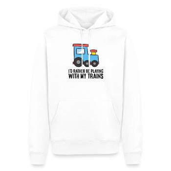I'd Rather Be Playing With My Trains - Männer Premium Bio Hoodie - Weiß - Vorne - Nico (187cm)