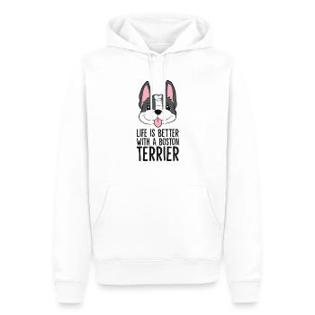Das Leben ist besser mit einem Boston Terrier Hund - Männer Premium Bio Hoodie - Weiß - Vorne - Nico (187cm)