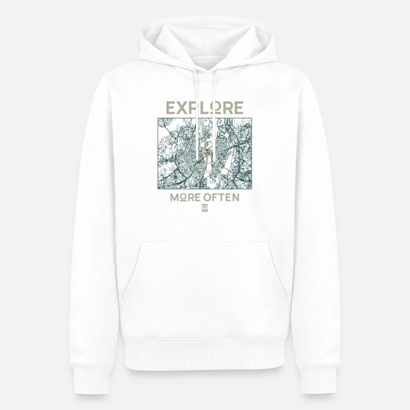 Explore More Often - Männer Premium Bio Hoodie - Weiß