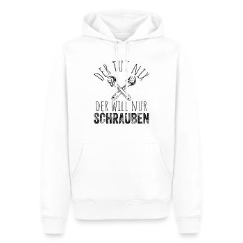 Der tut nix der will nur schrauben - Schrauber - Männer Premium Bio Hoodie - Weiß - Vorne - Nico (187cm)