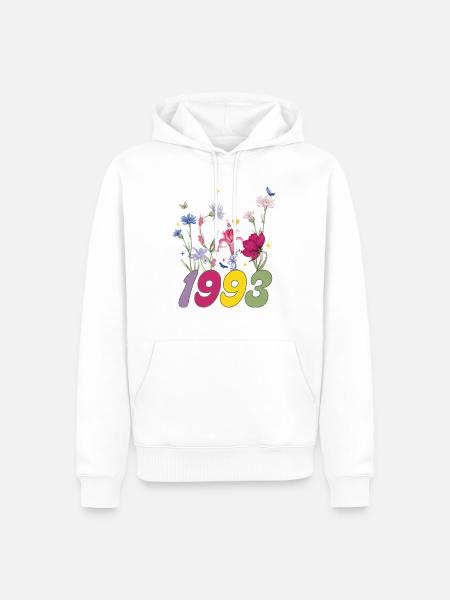 Year of birth 1993 wildflowers - Men’s Premium Organic Hoodie - white