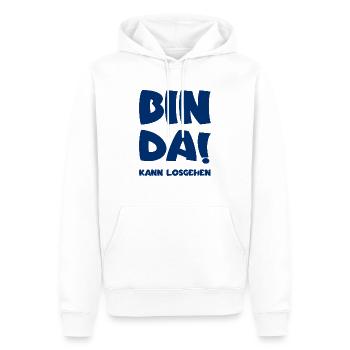 Bin da - Kann losgehen - Männer Premium Bio Hoodie - Weiß - Vorne - Nico (187cm)