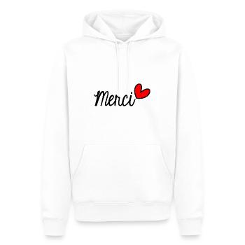 MERCI. THANKS. THANK YOU. ANNIVERSAIRE. NAISSANCE. - Sweat à capuche Premium bio Homme - blanc - Devant - Nico (187cm)
