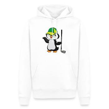 Golf spielender Pinguin mit Golfschläger und Kappe - Männer Premium Bio Hoodie - Weiß - Vorne - Nico (187cm)