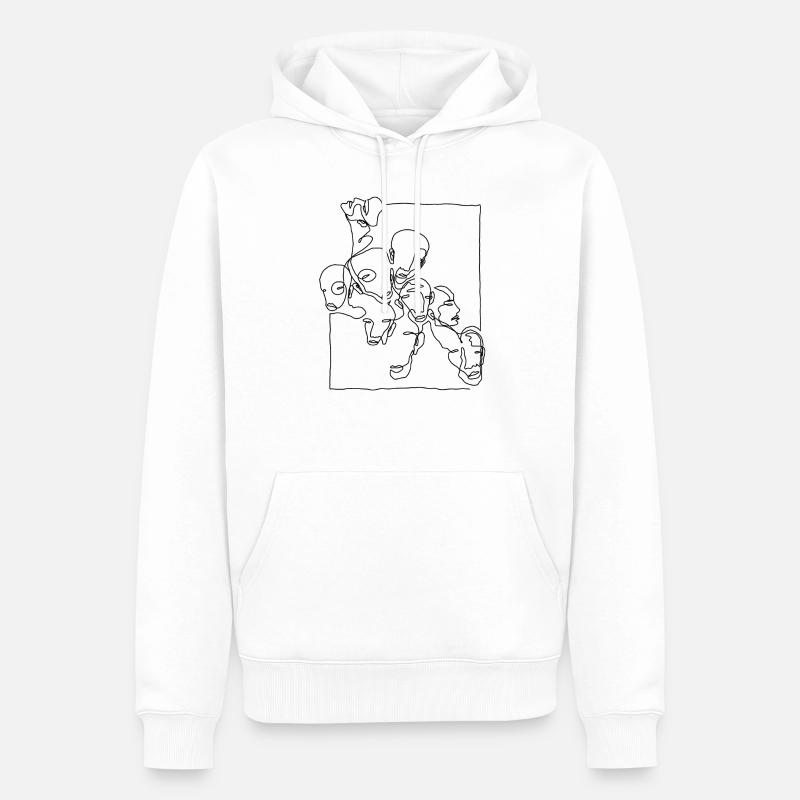 "Faces005" Oneline Premium Design Schwarz - Männer Premium Bio Hoodie - Weiß