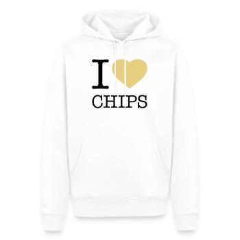 I LOVE CHIPS - Sweat à capuche Premium bio Homme - blanc - Devant - Nico (187cm)