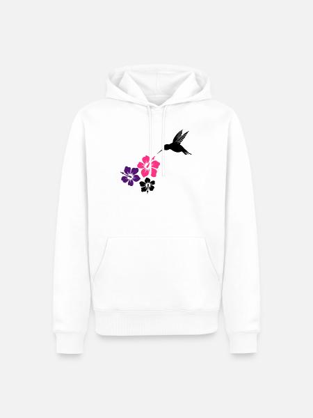 Colibri avec des fleurs d'hibiscus - Sweat à capuche Premium bio Homme - blanc