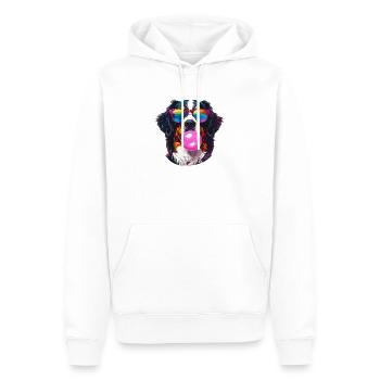 Bunter Berner Sennenhun mit Bubblegum-Sonnenbrille - Männer Premium Bio Hoodie - Weiß - Vorne - Nico (187cm)