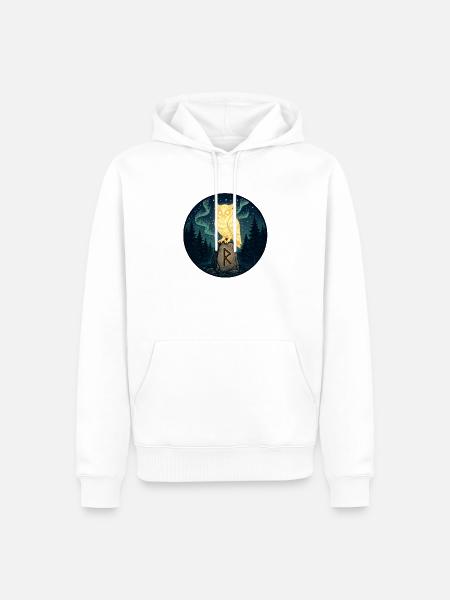 Goldene Eule über Mondfels im Wald - Männer Premium Bio Hoodie - Weiß