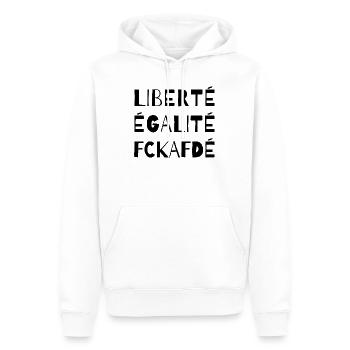 Liberté Égalité FCKAFD Statement Design - Männer Premium Bio Hoodie - Weiß - Vorne - Nico (187cm)