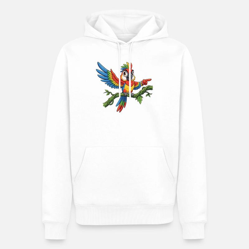 Bunter Papagei auf Ast – Pose - Männer Premium Bio Hoodie - Weiß