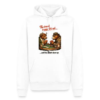 Poker Taureau & Ours : La Tendance est Votre Amie - Sweat à capuche Premium bio Homme - blanc - Devant - Nico (187cm)