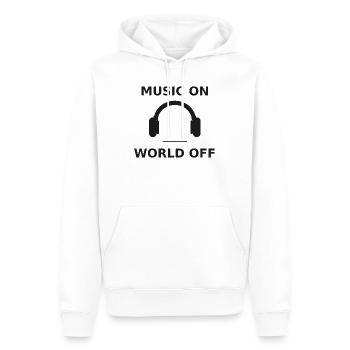 Musique allumée - Monde éteint - Sweat à capuche Premium bio Homme - blanc - Devant - Nico (187cm)