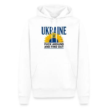 Ukraine FAFO Sonnenblume – Kühne Aussage - Männer Premium Bio Hoodie - Weiß - Vorne - Nico (187cm)