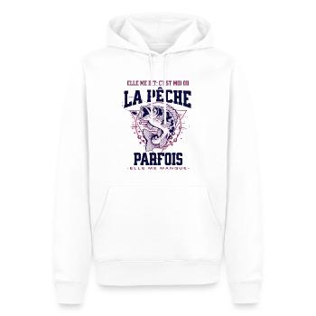 elle me dit , c'est moi ou la pêche... - Sweat à capuche Premium bio Homme - blanc - Devant - Nico (187cm)
