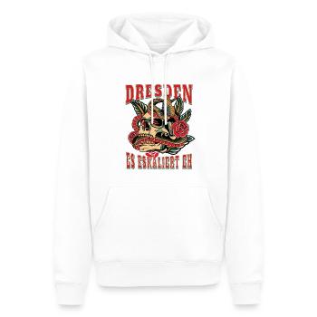 Dresden Frau Geschenk es eskaliert eh Frauen - Männer Premium Bio Hoodie - Weiß - Vorne - Nico (187cm)