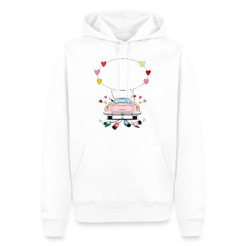 Voiture de mariage avec bulle de dialogue en rose - Sweat à capuche Premium bio Homme - blanc - Devant - Nico (187cm)