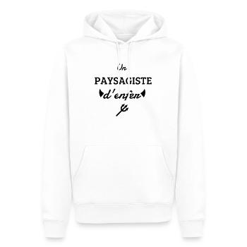 Paysagiste / Jardin / Travail / Métier / Job - Sweat à capuche Premium bio Homme - blanc - Devant - Nico (187cm)