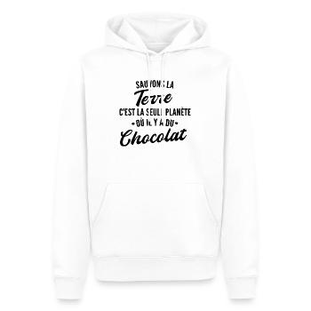 la terre est la seule planète où il y a chocolat - Sweat à capuche Premium bio Homme - blanc - Devant - Nico (187cm)